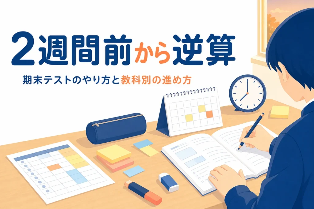 期末テストのやり方を2週間前から逆算して進める方法を解説する記事のアイキャッチ