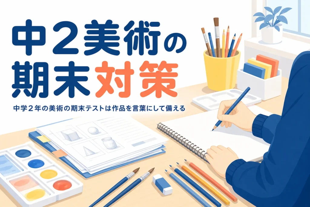 中学2年の美術の期末テストで、授業で扱った作品と技法を覚える方法を解説する記事のアイキャッチ