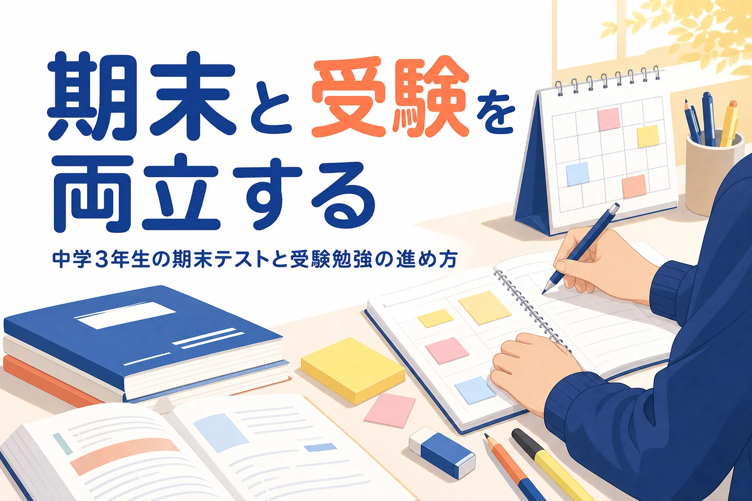 中学3年生が期末テストと受験勉強を両立させる進め方を解説する記事のアイキャッチ