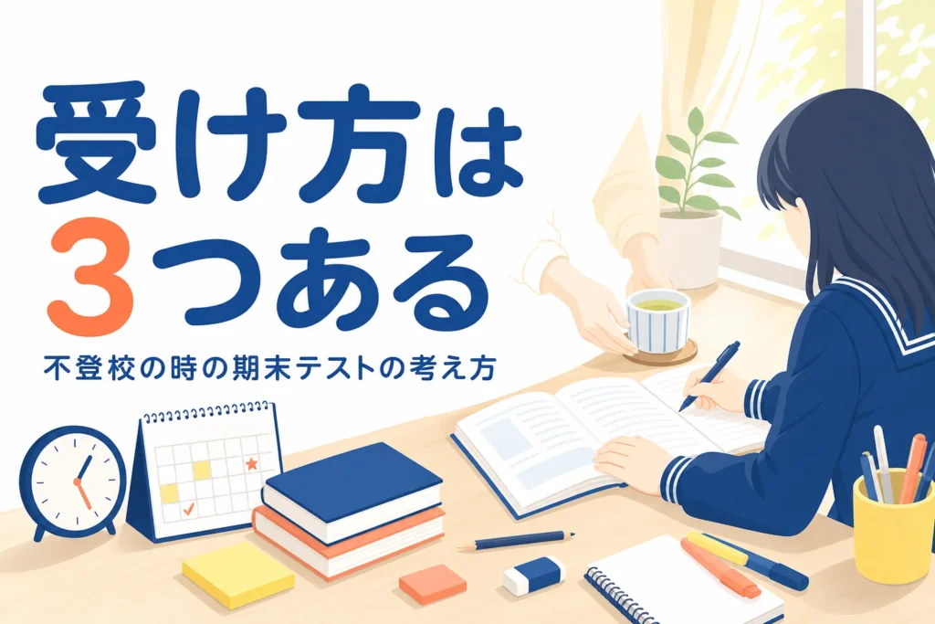 不登校で学校に行けていない時の期末テストを、受ける・別室・受けないの3つの選択肢で考える記事のアイキャッチ