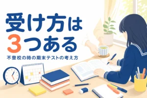 不登校で学校に行けていない時の期末テストを、受ける・別室・受けないの3つの選択肢で考える記事のアイキャッチ