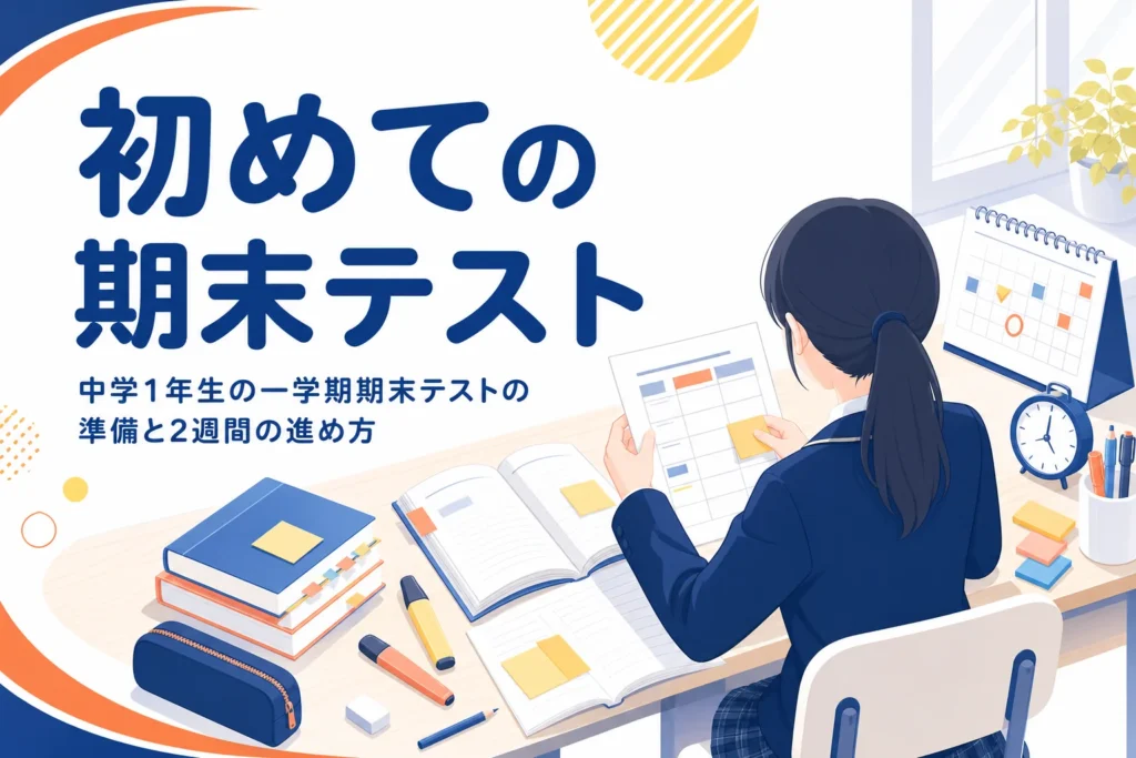 中学1年生の一学期期末テストに向けた準備と2週間の進め方を解説する記事のアイキャッチ