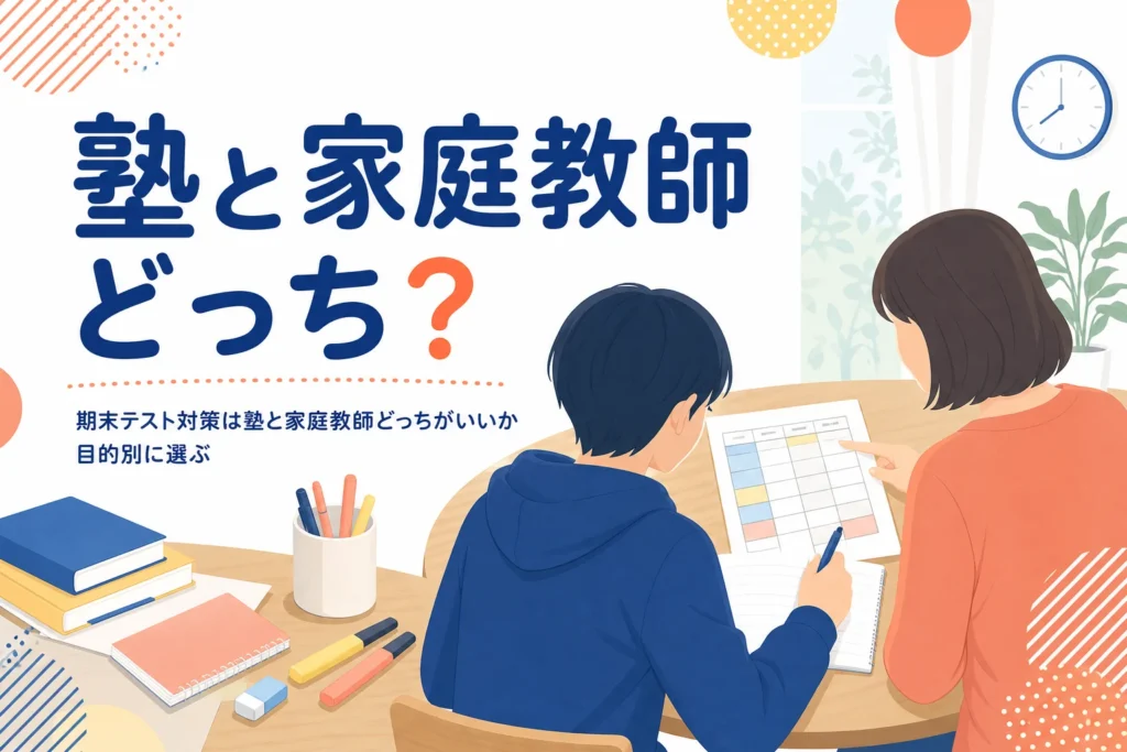 期末テスト対策を塾と家庭教師のどっちにするか、目的別の選び方を解説する記事のアイキャッチ