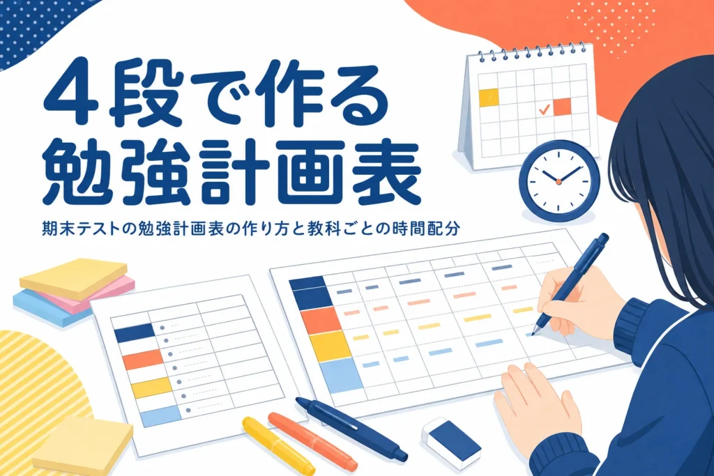期末テストの勉強計画表の作り方と教科ごとの時間配分を解説する記事のアイキャッチ