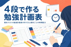 期末テストの勉強計画表の作り方と教科ごとの時間配分を解説する記事のアイキャッチ