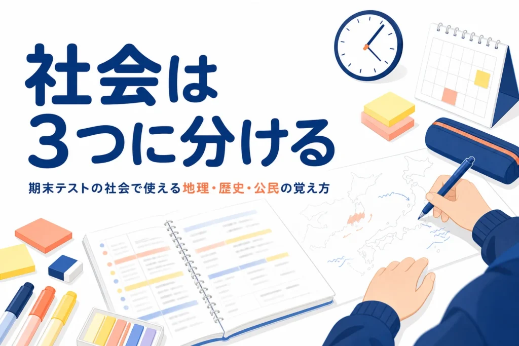期末テストの社会で使える地理・歴史・公民の覚え方を解説する記事のアイキャッチ