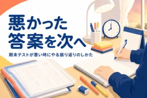期末テストの結果が悪かった時にやる振り返りのしかたを解説する記事のアイキャッチ