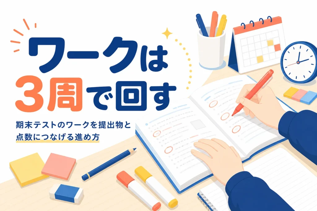 期末テストのワークを3周で回して提出物と点数につなげる進め方を解説する記事のアイキャッチ