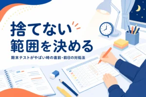 期末テストがやばい時に、残り日数に合わせて捨てない範囲を決める方法を解説する記事のアイキャッチ